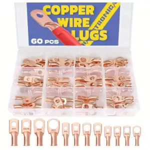 Kit 60pcs Terminales Cobre Desnudo AWG 8/6/4 + Anillo Tubular Ojal Alta Corriente Batería miniatura 1