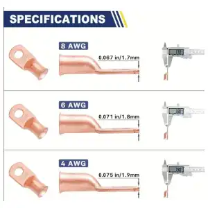 Kit 60pcs Terminales Cobre Desnudo AWG 8/6/4 + Anillo Tubular Ojal Alta Corriente Batería miniatura 5