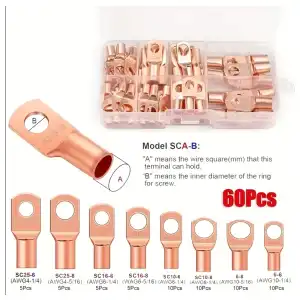 Kit 60pcs Terminales Cobre Desnudo AWG 8/6/4 + Anillo Tubular Ojal Alta Corriente Batería miniatura 4