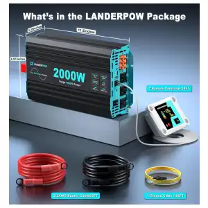 Inversor Onda Pura LANDERPOW 4000W Pico (2000w continuos) 12V DC a 120V AC + 3 Tomas + USB-C PD30W + Control Remoto 15ft miniatura 1