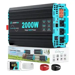 Inversor Onda Pura LANDERPOW 4000W Pico (2000w continuos) 12V DC a 120V AC + 3 Tomas + USB-C PD30W + Control Remoto 15ft miniatura 4