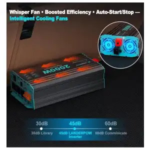 Inversor Onda Pura LANDERPOW 4000W Pico (2000w continuos) 12V DC a 120V AC + 3 Tomas + USB-C PD30W + Control Remoto 15ft miniatura 6