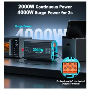 Inversor Onda Pura LANDERPOW 4000W Pico (2000w continuos) 12V DC a 120V AC + 3 Tomas + USB-C PD30W + Control Remoto 15ft miniatura 2