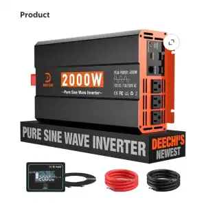 Inversor Onda Senoidal Pura 4000W Pico / 2000W Continuo DC a 110V/ 120V AC para RV/Truck/Casa/Solar Off-Grid con 3 AC + 2 USB + Type-C 18W + Control Remoto 16.5ft miniatura 1