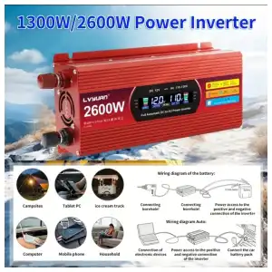 Inversor LVYUAN 2600W Pico (1300 w constante) 12V a 110V M0211 miniatura 2