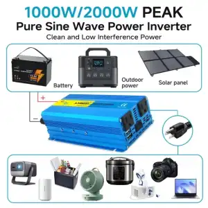Inversor Corriente Onda Pura LVYUAN 2000W Pico / 1000W Continuos 12V a 110V M0285 miniatura 3