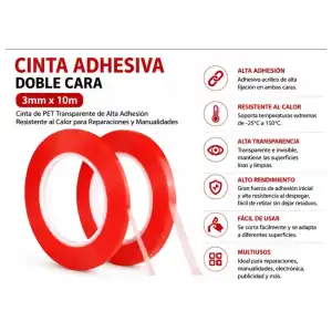Cinta Doble Cara  3mm Ancho x 10m Transparente 0.15mm M0052 miniatura 1