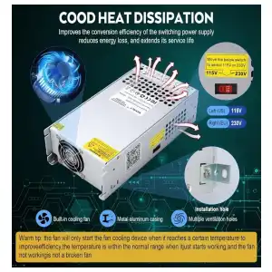 VAYALT Fuente Conmutada DC 12V 83.3A 1000W AC a DC 110V/220V M0445 miniatura 2