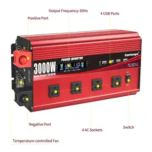 Inversor Potencia 3000W (6000w ) pico 12V a 110V/120V DC a AC LCD Control Remoto 4 AC + 4 USB 3.1A Auto Camión Bote RV Solar miniatura 1