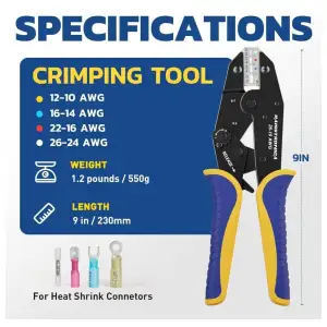 Crimpadora Trinquete Conectores Termo Retráctil AWG 26-10 Terminal Nylon Aislado M0660 miniatura 1