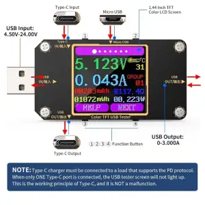 YOJOCK USB Tester Multifuncional Micro USB Type-C QC 2.0/3.0 Voltaje Corriente Potencia Capacidad Impedancia Cable 4.5-24V 8A M0662 miniatura 1