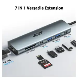Acer Hub USB-C 7 en 1 Adaptador Multipuerto 4K HDMI 100W PD M0456 miniatura 1