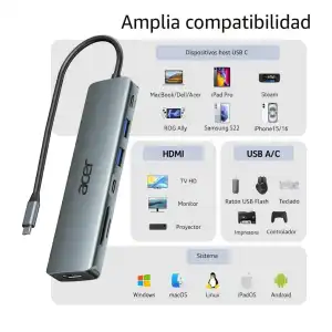 Acer Hub USB-C 7 en 1 Adaptador Multipuerto 4K HDMI 100W PD M0456 miniatura 2