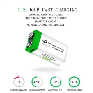 Batería Recargable Litio 9V Type-C USB para Multímetro Micrófono - M1024 miniatura 2