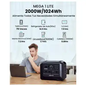 Estación Energía OUPES Mega 1 Lite 1024WH 2000W AC Pico 4500W Lifepo4 - M1036* miniatura 4