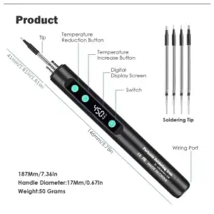 *Kit Soldador HOTU Multifunción LCD 8s Rápido 180-450°C Recargable 3 Puntas - M1070 miniatura 3