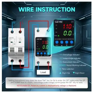 Protector de Corriente GEYA Inteligente 2P 63A 110VAC Auto Reset con KWH - M1057 miniatura 2