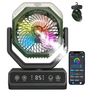 Ventilador portátil recargable para camping con nebulizador, luces RGB y control por app M0997 miniatura 3