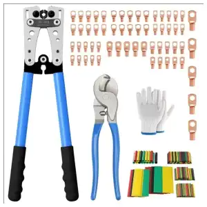 Kit Crimpeadora Batería AWG 8-1/0 Heavy Duty 60 Terminales + Termo + Guantes M1065 miniatura 1