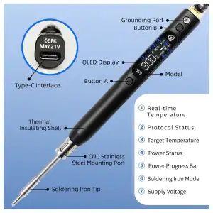 Kit cautin soldador SEQURE S99 150W OLED USB-C  PD/QC/PPS + 4 puntas  E1028 miniatura 5