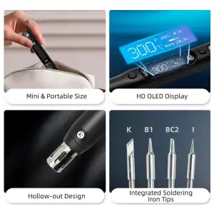 Kit cautin soldador SEQURE S99 150W OLED USB-C  PD/QC/PPS + 4 puntas  E1028 miniatura 4