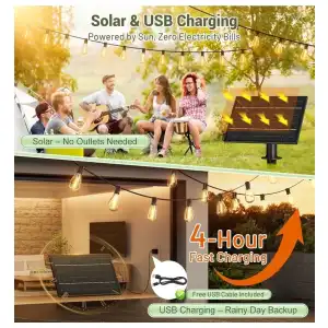 Tiras luces solares exterior 30m (100 pies)36 bombillas led USB remoto -E1048 miniatura 2
