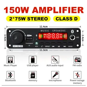 MP3 BLUETOOH 150w 12v AMPLIFICADOR M0974 miniatura 1
