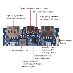 Placa de cargador de batería. Micro/tipo-c USB 5V 2.4A Dual USB 18650 Boost M0756 miniatura 5