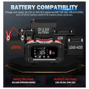 Cargador de batería automotriz 20A. Inteligente y automático. miniatura 4