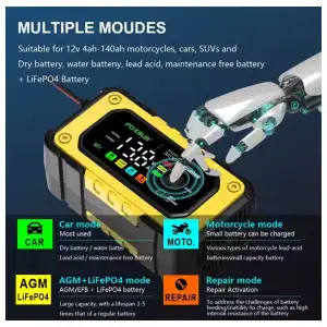 ⚡ Foxsur Cargador Inteligente de Baterías 12V 7A  Protecc Tecnología Compatible con Baterías de Plomo-Ácido, GEL, AGM, Calcio y LiFePO4 miniatura 3