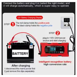 Cargador Inteligente de Baterías 12V 10A para Autos y Motocicletas M0554 miniatura 3
