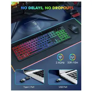 Combo Teclado y Mouse Inalámbrico RGB Recargable miniatura 2