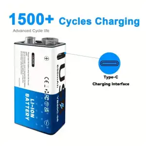 Baterías Recargables USB-C 9V – 650mAh miniatura 2
